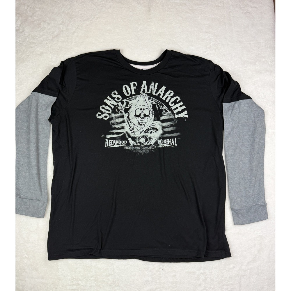 Sons of Anarchy Mens 2XL Black Gray Thermal Sleeve Layered Look Shirt